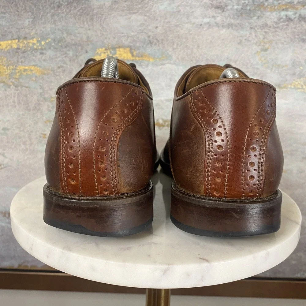 Johnston & Murphy Shoes Mens Size 8.5 B Brown Leather Saddle Brogue Dress Derby